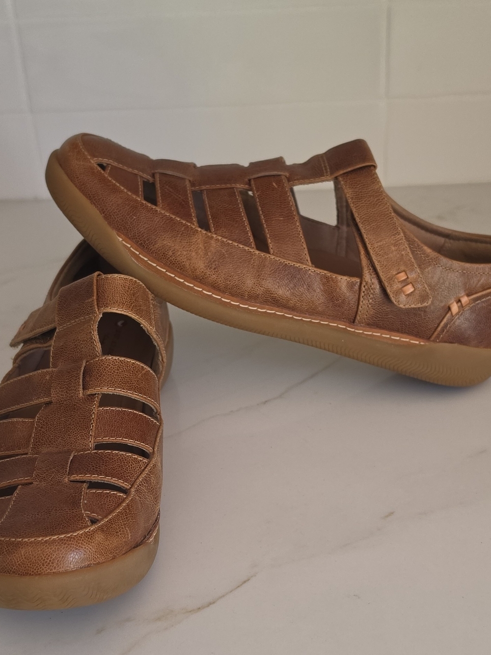 Clarks Unstructured Un Haven Cove Brown Leather Fisherman Shoes Size 9.5 W
